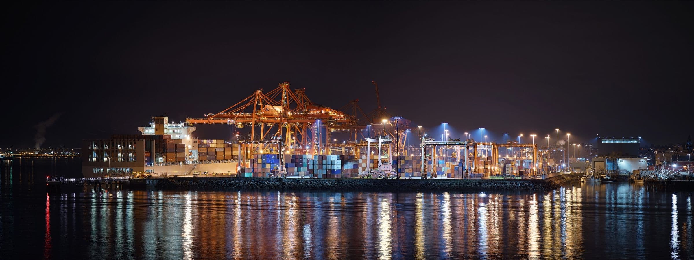 Container terminal at night, Vancouver harbour